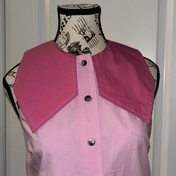 GANNI Pink Wide-Collar Sleeveless Blouse - Picture 4 of 11